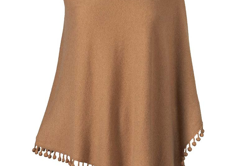 Alpine Cashmere Pom-Pom Poncho in Camel