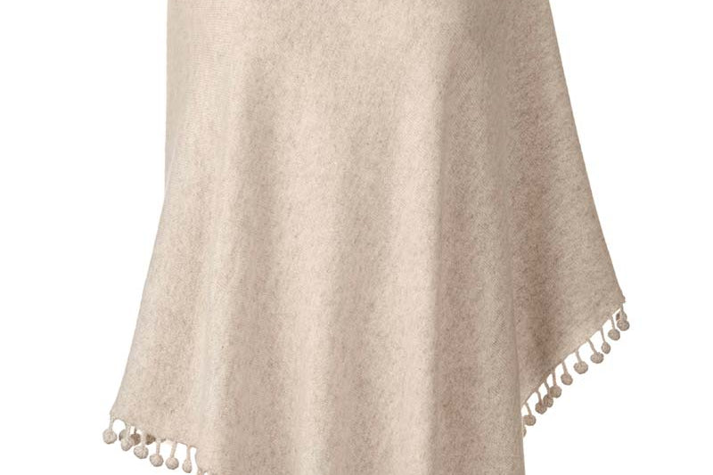 Alpine Cashmere Pom-Pom Poncho in Sand
