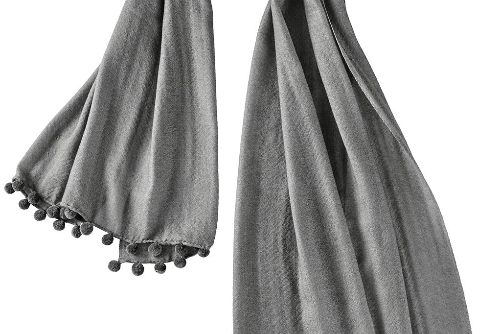 Alpine Cashmere Pom-Pom Scarf in Granite Gray