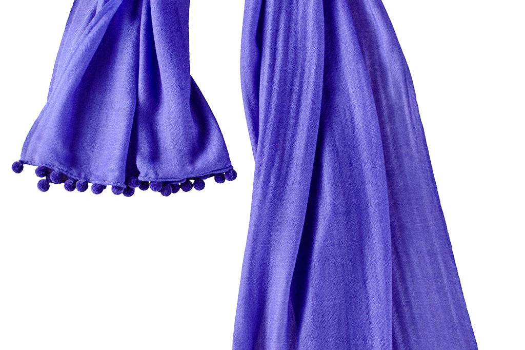 Alpine Cashmere Pom-Pom Scarf in Grape Purple