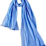 Alpine Cashmere Pom-Pom Scarf in Hydrangea Blue