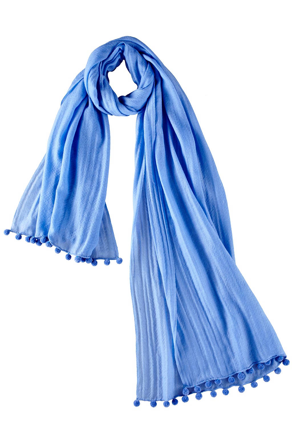 Alpine Cashmere Pom-Pom Scarf in Hydrangea Blue