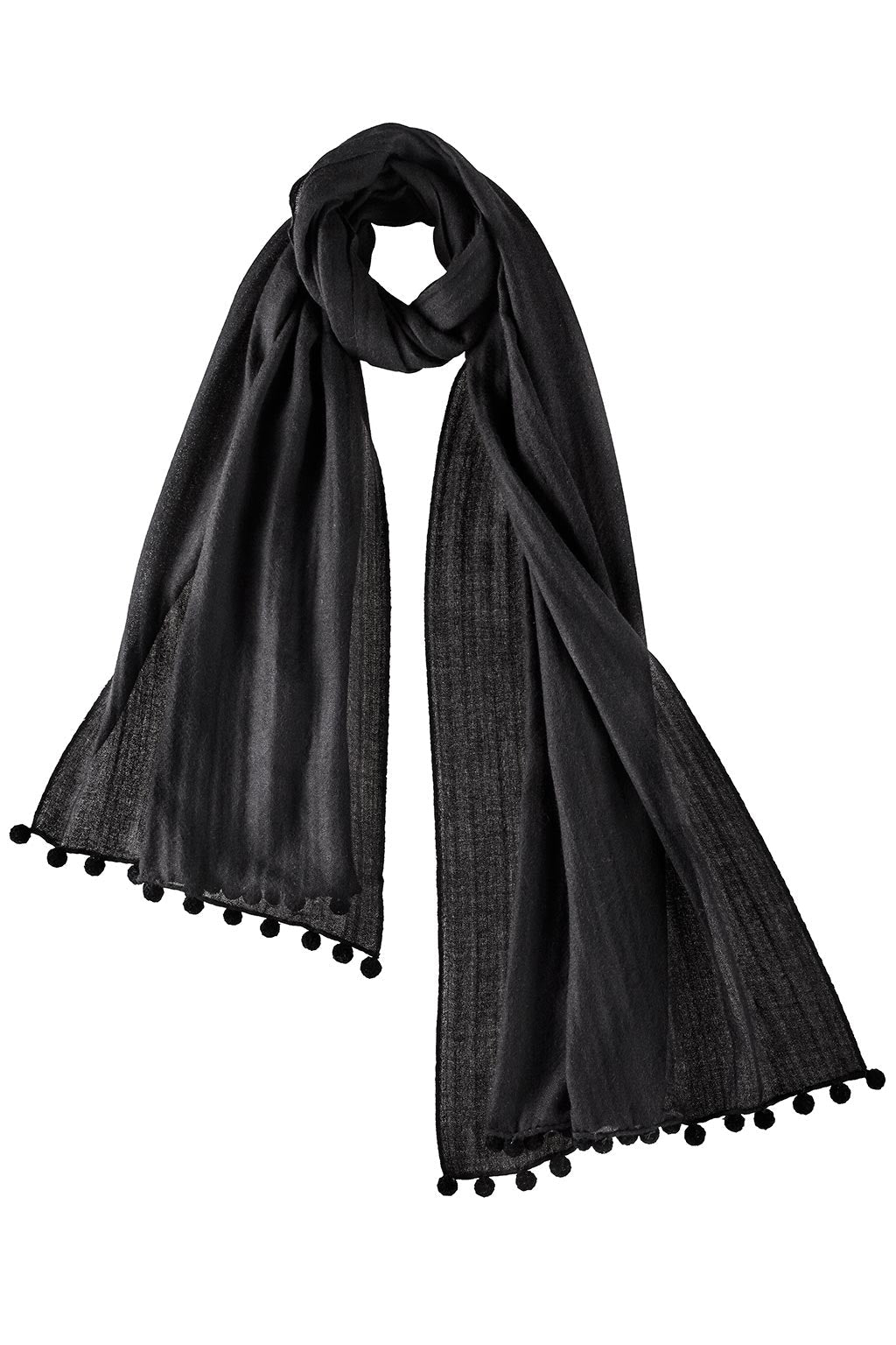 Alpine Cashmere Pom-Pom Scarf in Onyx Black