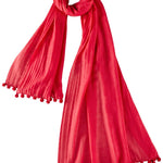 Alpine Cashmere Pom-Pom Scarf in Poinsettia Red