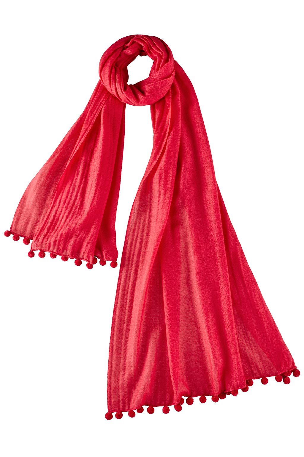 Alpine Cashmere Pom-Pom Scarf in Poinsettia Red