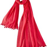 Alpine Cashmere Pom-Pom Scarf in Poinsettia Red