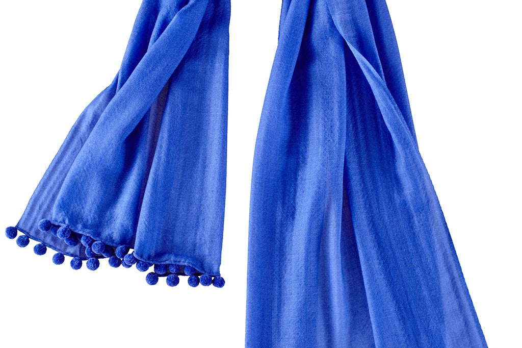 Alpine Cashmere Pom-Pom Scarf in Regatta Blue