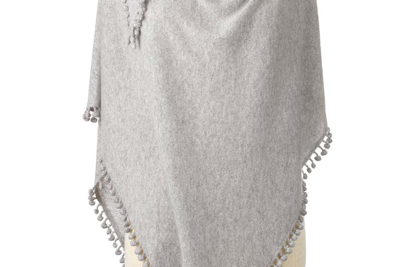 Alpine Cashmere Pom-Pom Triangle Wrap in Birch Gray