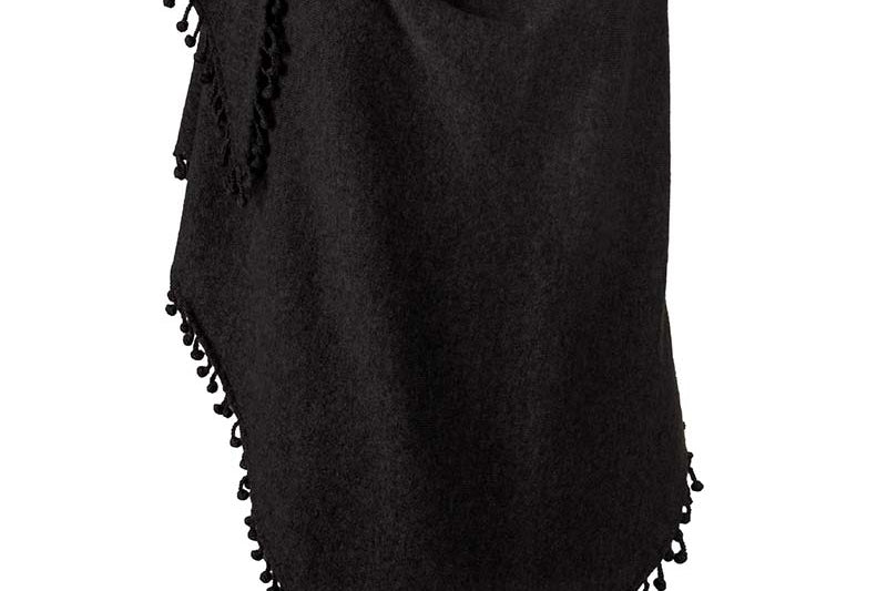 Alpine Cashmere Pom-Pom Triangle Wrap in Black