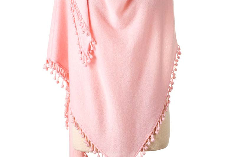 Alpine Cashmere Pom-Pom Triangle Wrap in Blush Pink