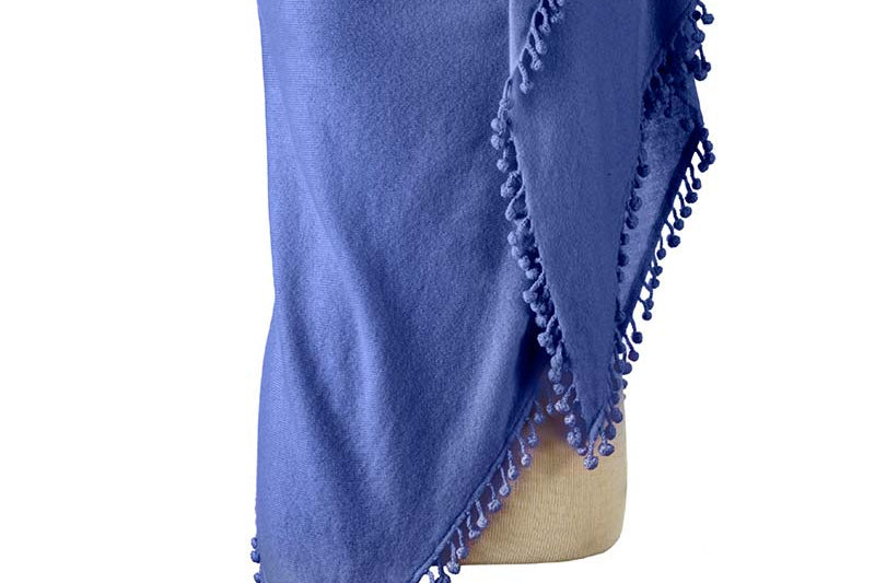 Alpine Cashmere Pom-Pom Triangle Wrap in Cornflower Blue