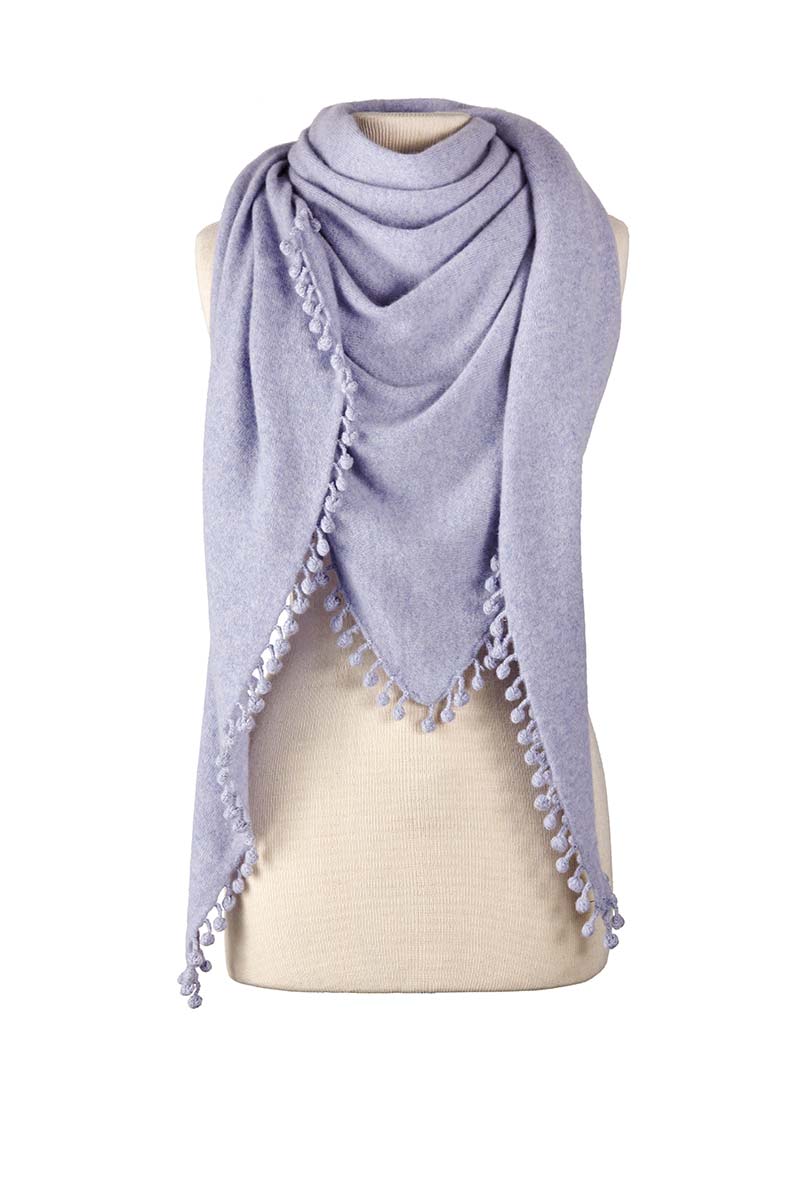 Alpine Cashmere Pom-Pom Triangle Wrap in Heather Purple