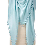 Alpine Cashmere Pom-Pom Triangle Wrap in Ice Blue