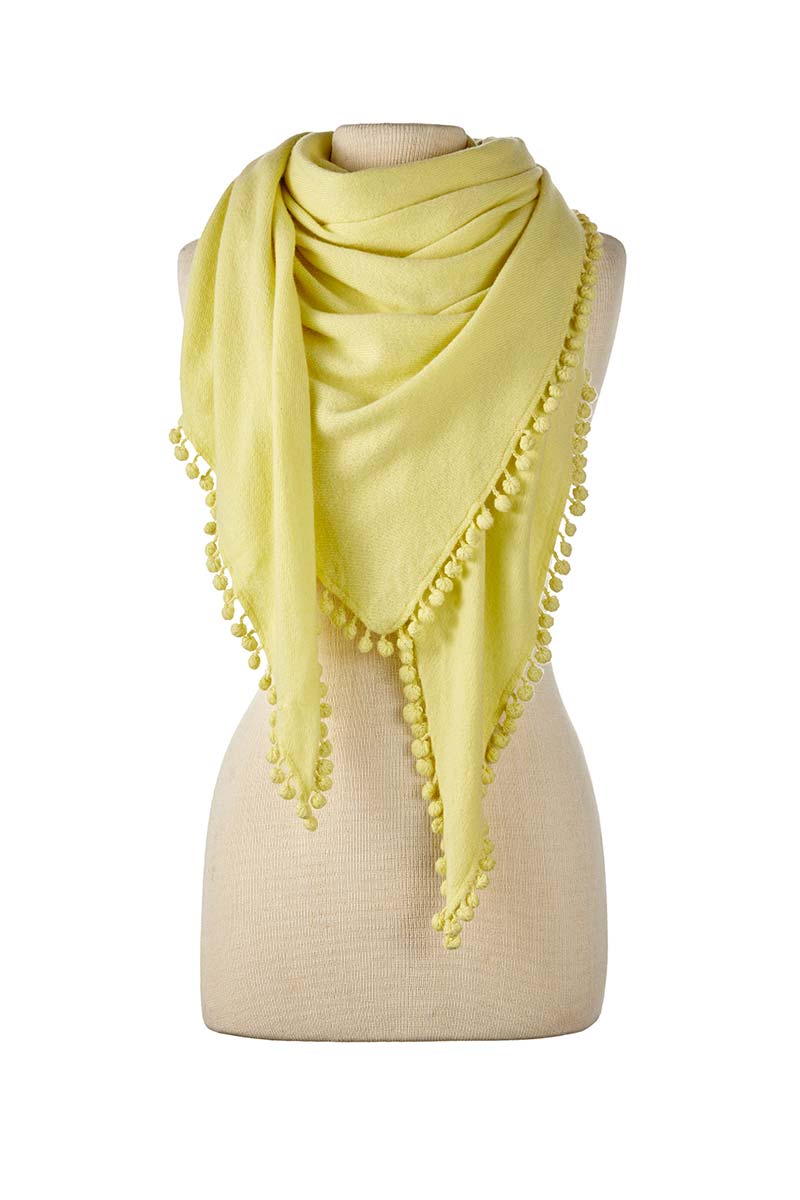 Alpine Cashmere Pom-Pom Triangle Wrap in Lemon Yellow