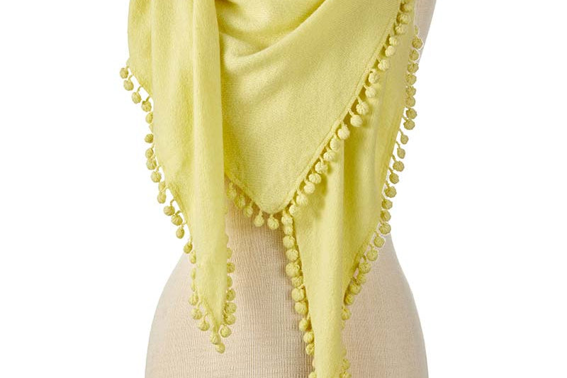Alpine Cashmere Pom-Pom Triangle Wrap in Lemon Yellow