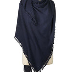 Alpine Cashmere Pom-Pom Triangle Wrap in Midnight Blue