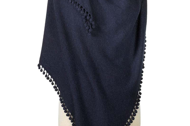Alpine Cashmere Pom-Pom Triangle Wrap in Midnight Blue