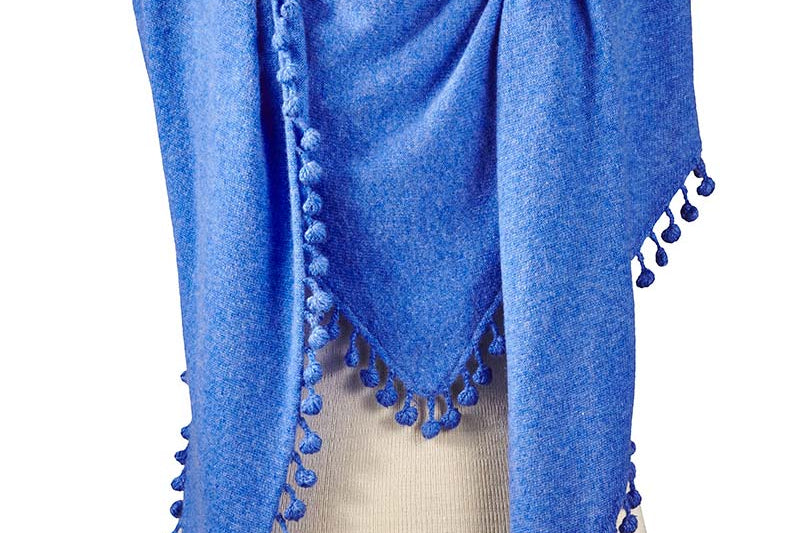 Alpine Cashmere Pom-Pom Triangle Wrap in Ocean Blue
