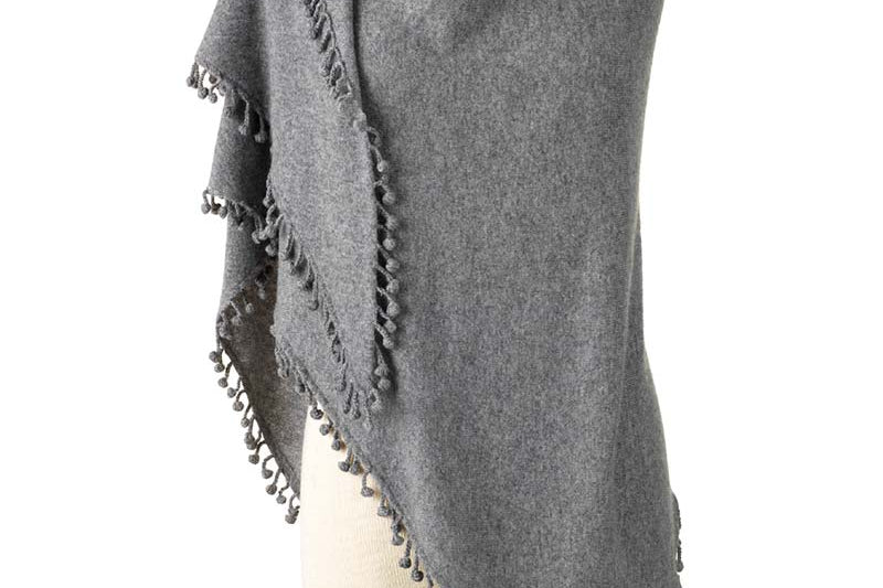 Alpine Cashmere Pom-Pom Triangle Wrap in Oxford Gray
