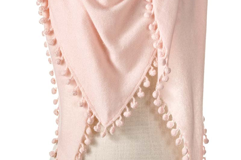 Alpine Cashmere Pom-Pom Triangle Wrap in Pale Pink