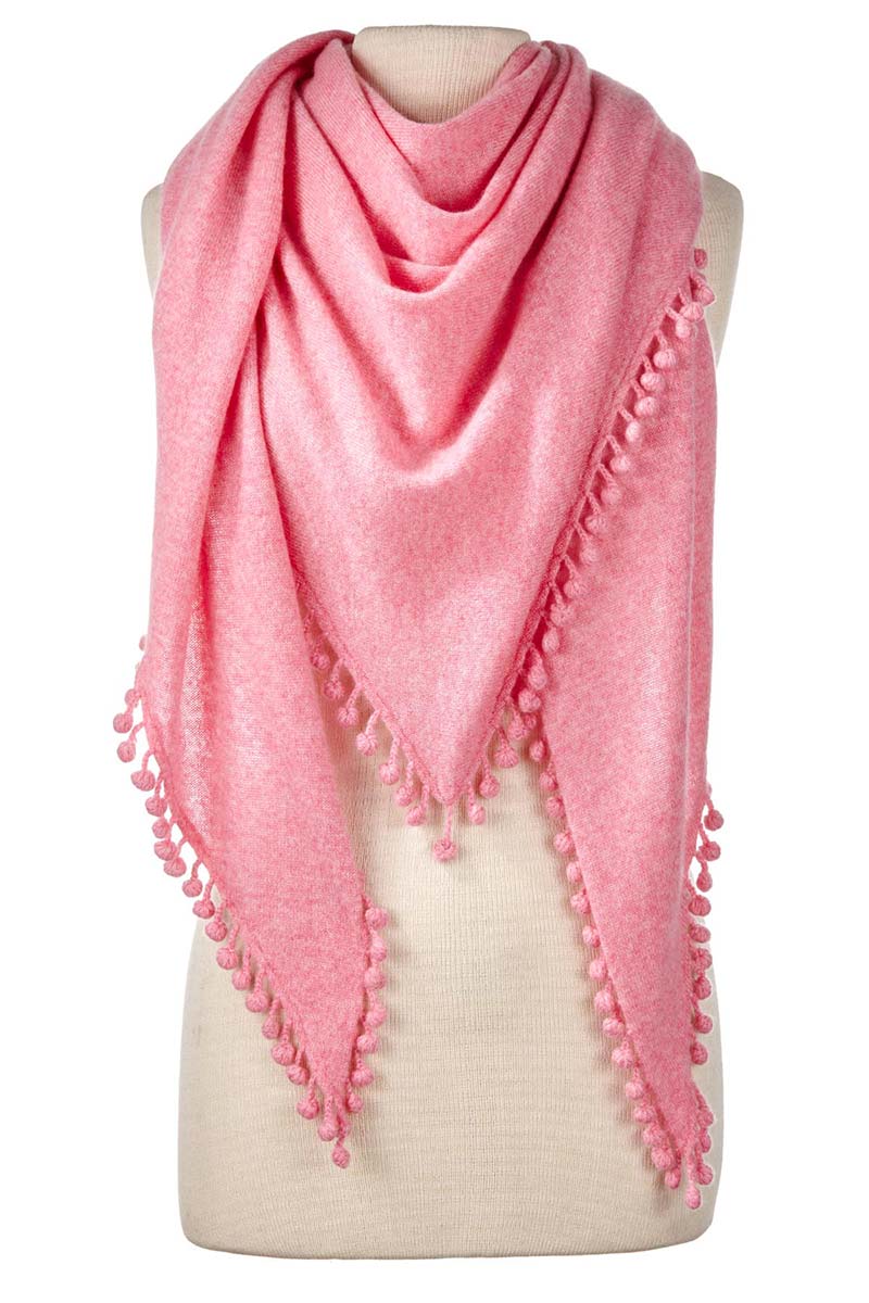 Alpine Cashmere Pom-Pom Triangle Wrap in Pink Mist