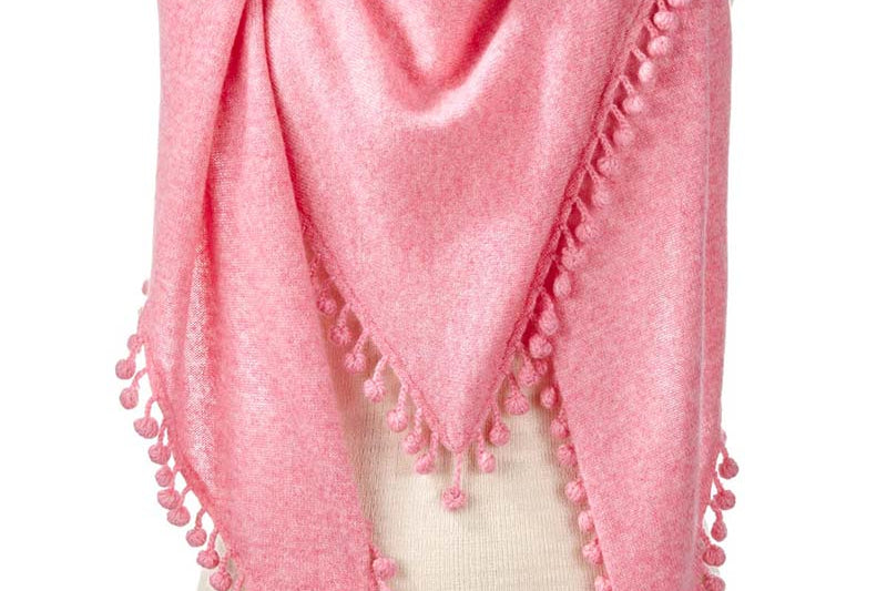 Alpine Cashmere Pom-Pom Triangle Wrap in Pink Mist