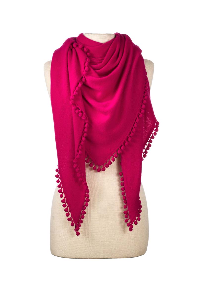 Alpine Cashmere Pom-Pom Triangle Wrap in Raspberry Pink