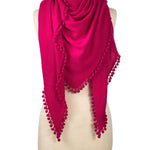 Alpine Cashmere Pom-Pom Triangle Wrap in Raspberry Pink