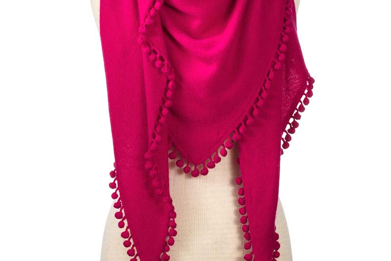Alpine Cashmere Pom-Pom Triangle Wrap in Raspberry Pink