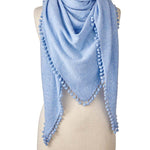 Alpine Cashmere Pom-Pom Triangle Wrap in Sky Blue