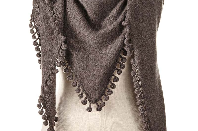 Alpine Cashmere Pom-Pom Triangle Wrap in Walnut Brown
