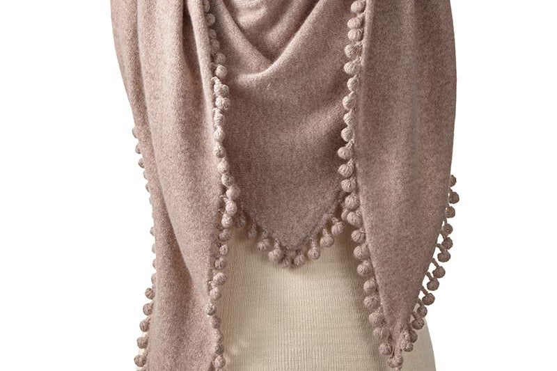Alpine Cashmere Pom-Pom Triangle Wrap in Wheat