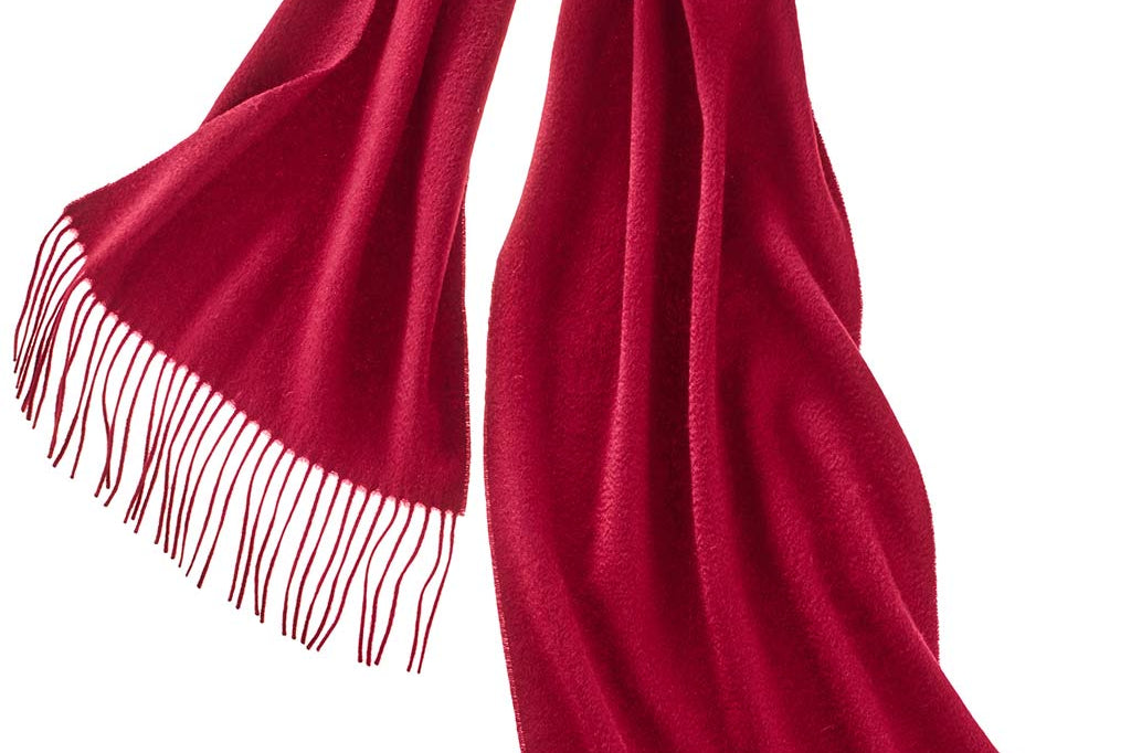 Alpine Cashmere Ripple Finish Scarf in Cherry Red