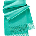 Model Wearing Alpine Cashmere Ripple Finish Wrap in Aqua