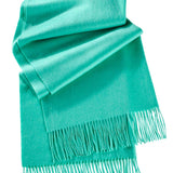 Model Wearing Alpine Cashmere Ripple Finish Wrap in Aqua