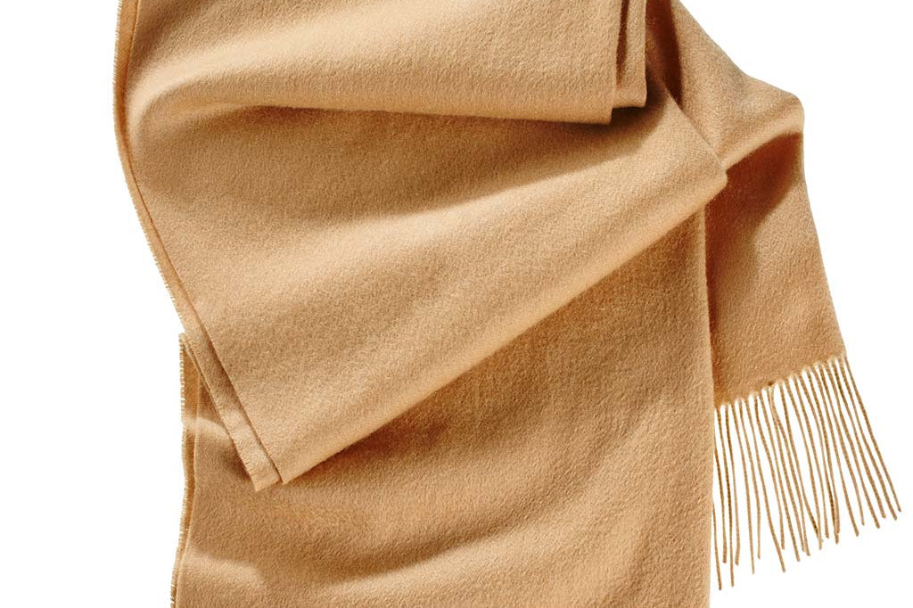 Alpine Cashmere Ripple Finish Wrap in Camel