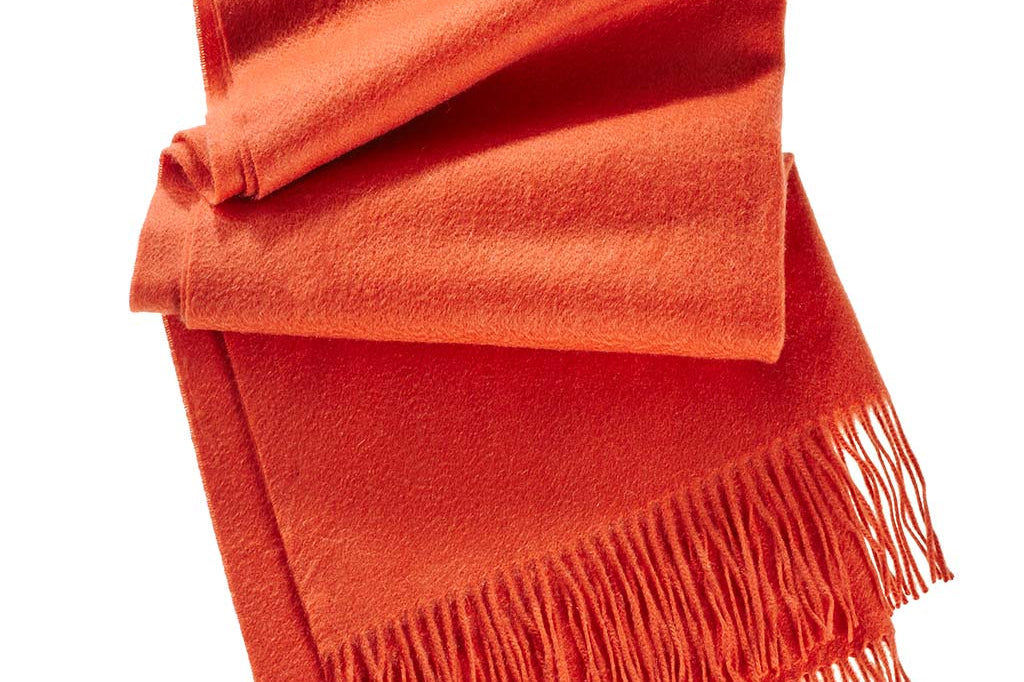 Alpine Cashmere Ripple Finish Wrap in Persimmon Orange