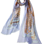 Alpine Cashmere Featherweight Printed Roma Scarf in Chambray Blue