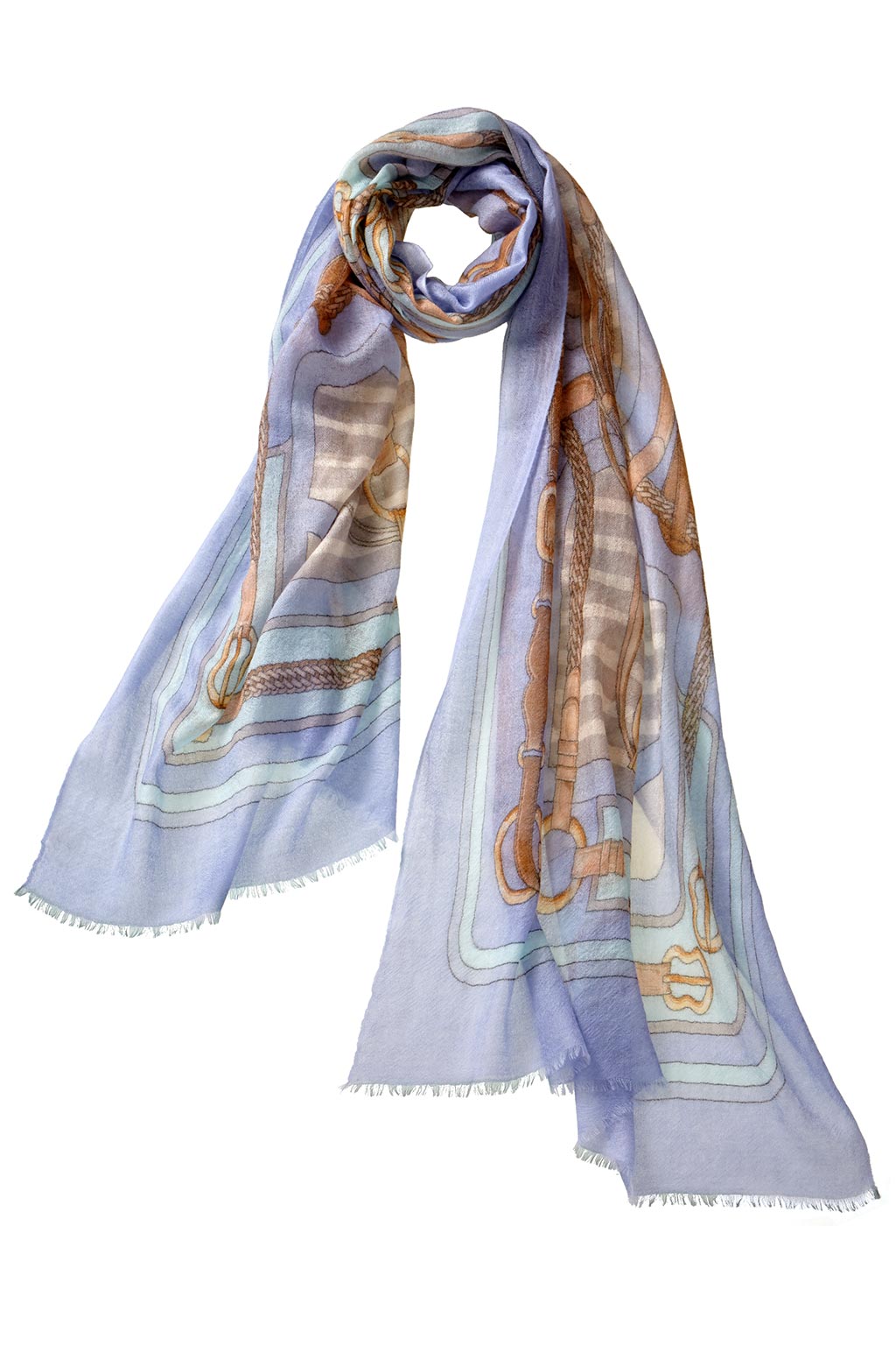 Alpine Cashmere Featherweight Printed Roma Scarf in Chambray Blue