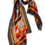 Alpine Cashmere Featherweight Printed Roma Scarf in Mandarin Orange