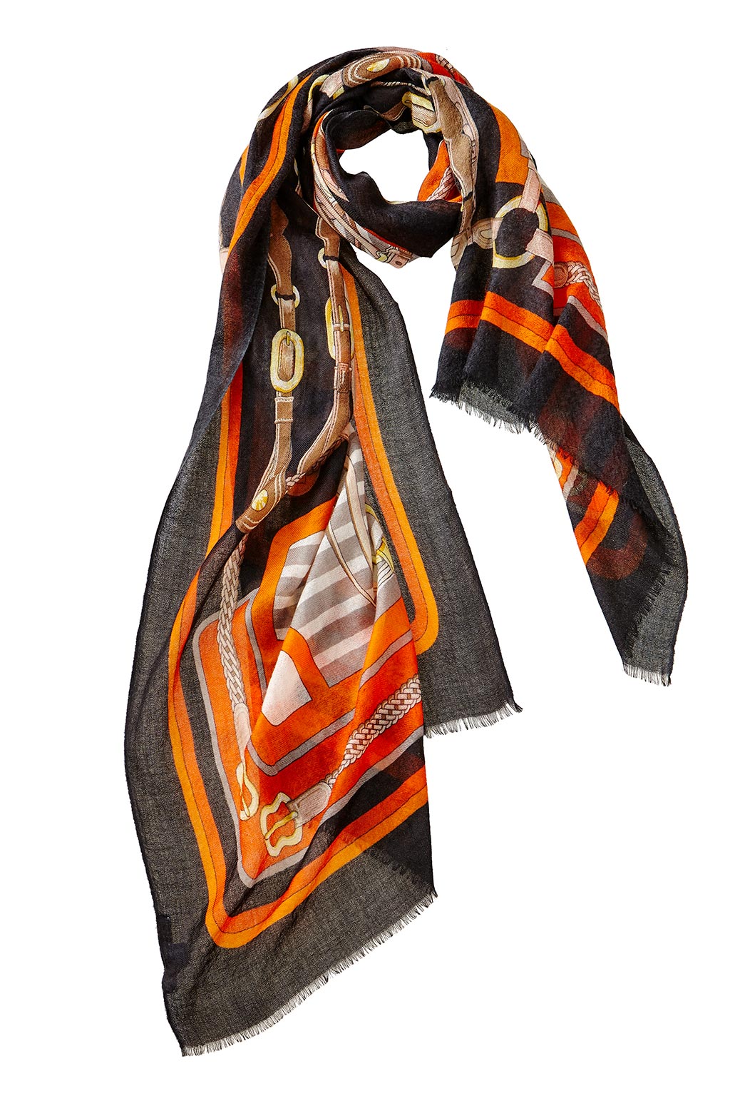 Alpine Cashmere Featherweight Printed Roma Scarf in Mandarin Orange