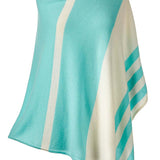Alpine Cashmere Striped Poncho in Aquamarine and Ecru
