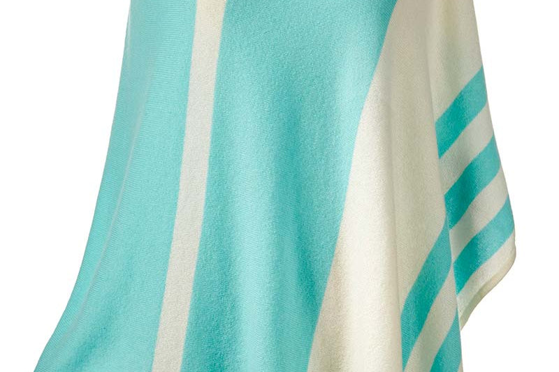 Alpine Cashmere Striped Poncho in Aquamarine and Ecru