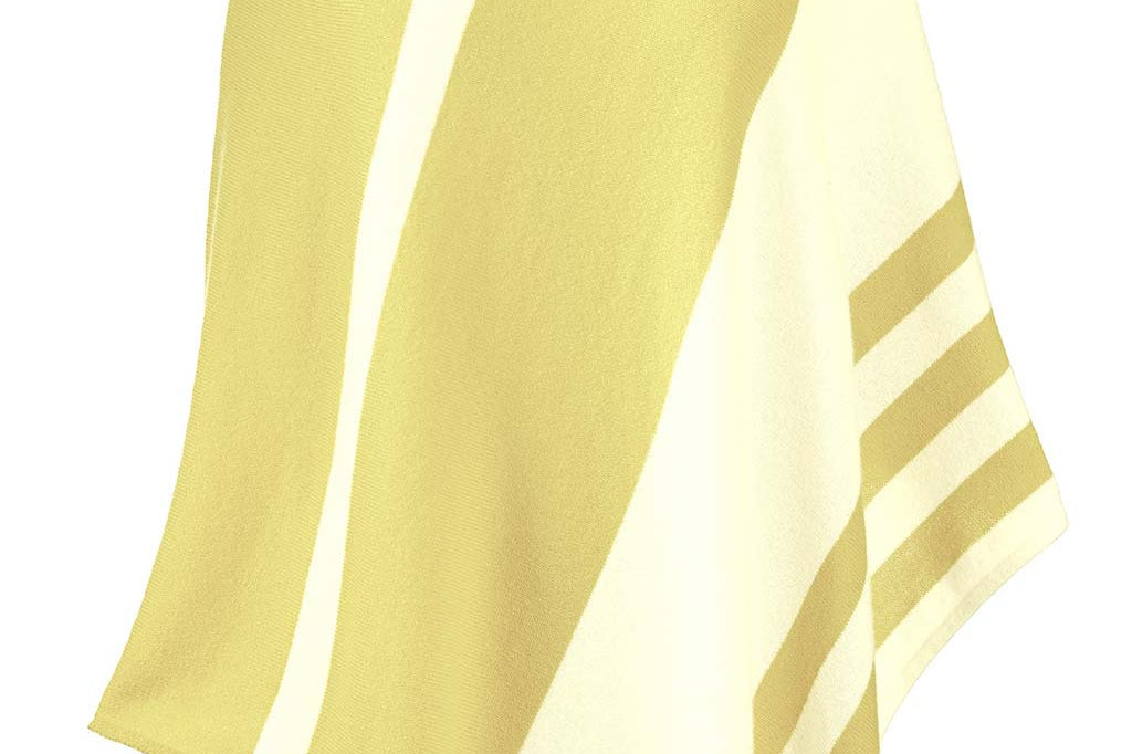 Alpine Cashmere Striped Poncho in Lemon and Ecru