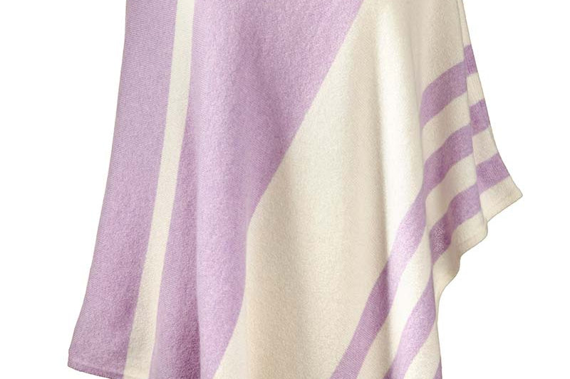 Alpine Cashmere Striped Poncho in Lilac and Ecru
