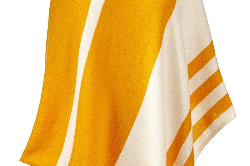 Alpine Cashmere Striped Poncho in Marigold and Ecru