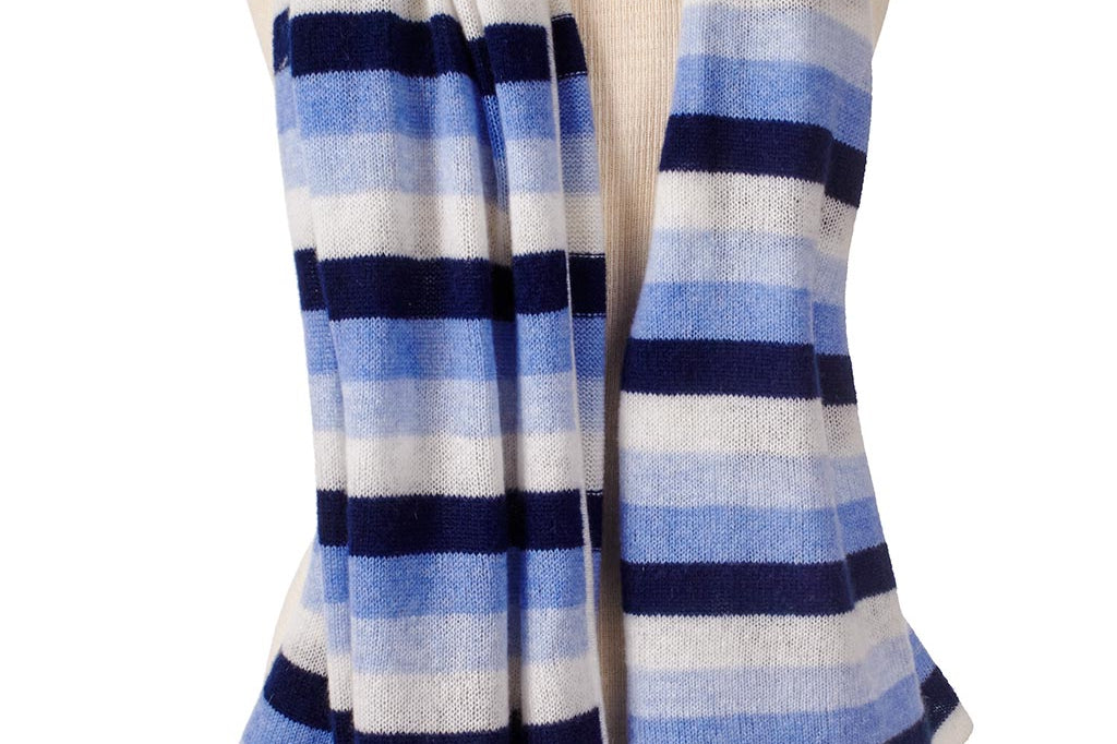 Alpine Cashmere Striped Travel Wrap in Blue Multi Stripes