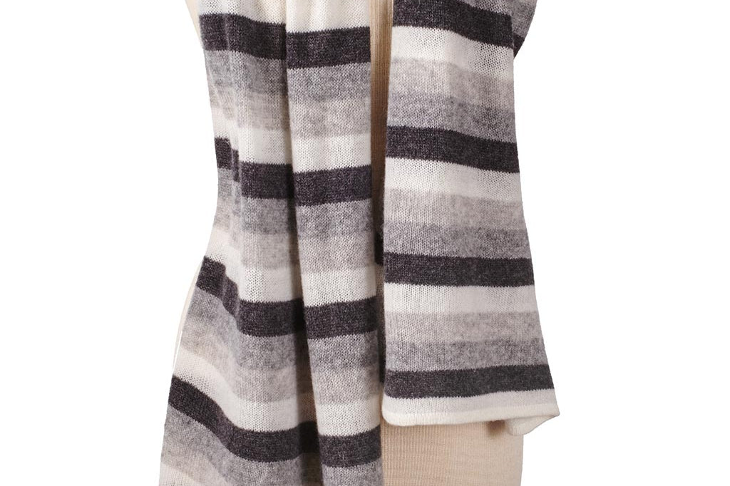 Alpine Cashmere Striped Travel Wrap in Gray Multi Stripes