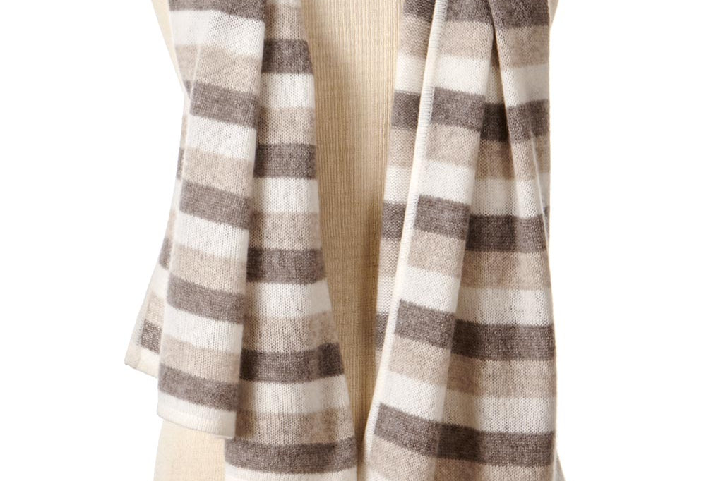 Alpine Cashmere Striped Travel Wrap in Mocha Multi Stripes