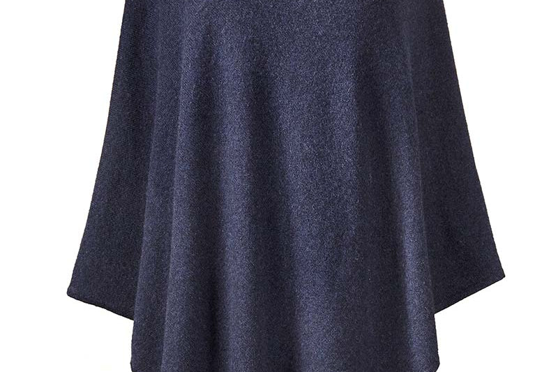 Alpine Cashmere Turtleneck Telluride Cashmere Poncho in Midnight Blue 